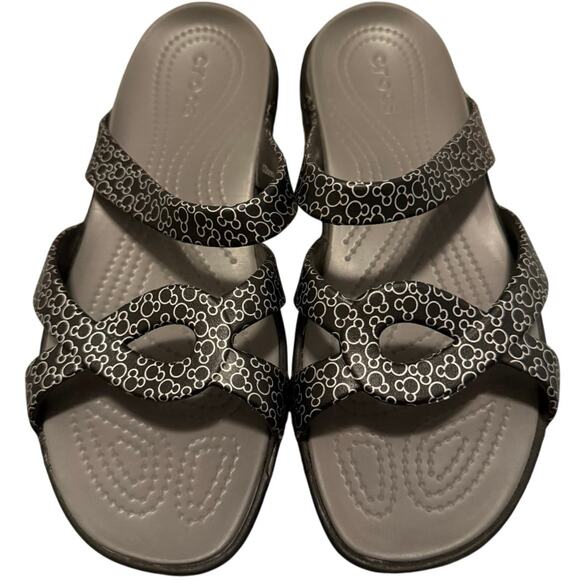 Crocs Meleen Twist Disney Mickey Mouse Gray Black Sandals Women’s Size 9 203831 - Picture 1 of 5